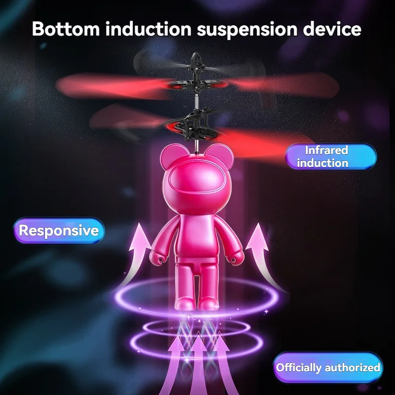 Bosco urso legal indução veículo voador criativo animal dos desenhos animados suspensão helicóptero aeronaves luminosa presente do feriado das crianças