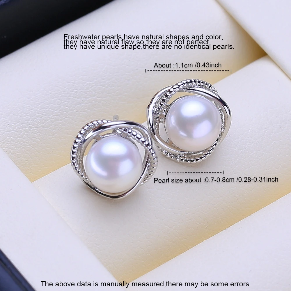 FENASY 925 Sterling Silver Natural Freshwater Pearl Earrings Women Fashion Style Geometric Small Cute Stud Earrings
