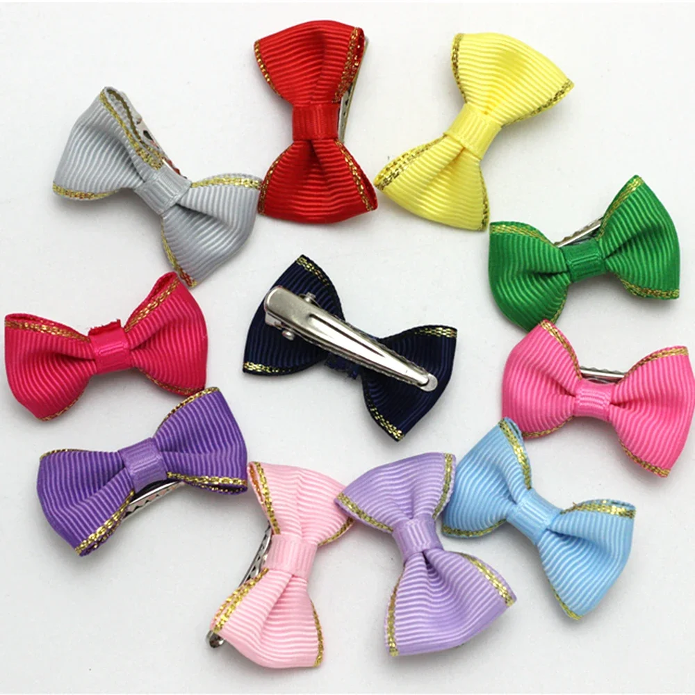 Golden Glitter Ribbon Bow Baby Girls Hair Clip Infant Fine Wispy Hair Mini Latch Kids Girls Little Berrette Small Hairpin