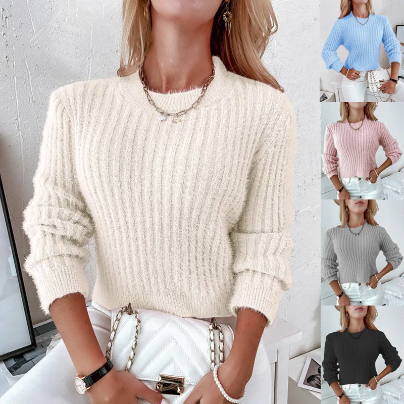 

2025 Women's Faion Casual Plu Knit Sweater Long Sve Color Pullover Top Ele Comfortable Soft Material