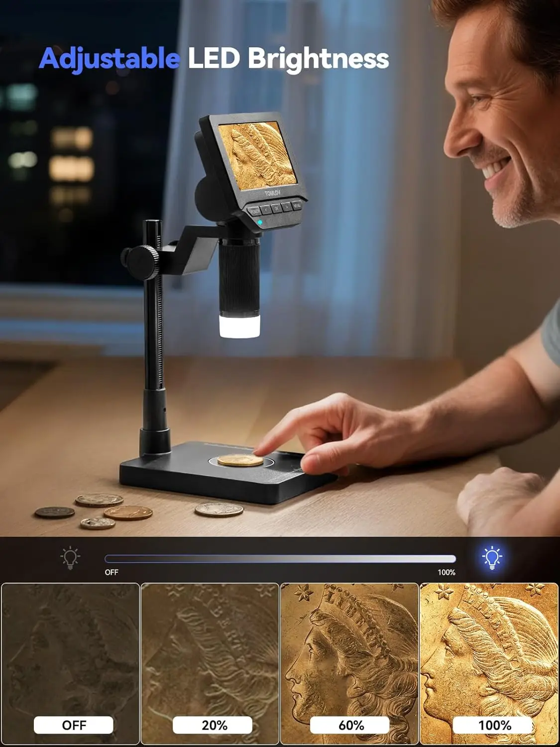 TOMLOV Digital Microscope DM4W Microscopio Electrónica Weighing Scale Error Coin Magnifier Lupa For Student/Jeweler Windows/Mac