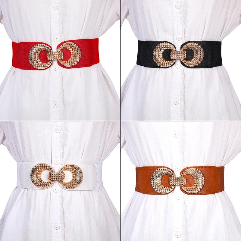 

New Fashion Ladies Decorated Elastic Wide Belt Buckle Dress Sweater Belts for Women