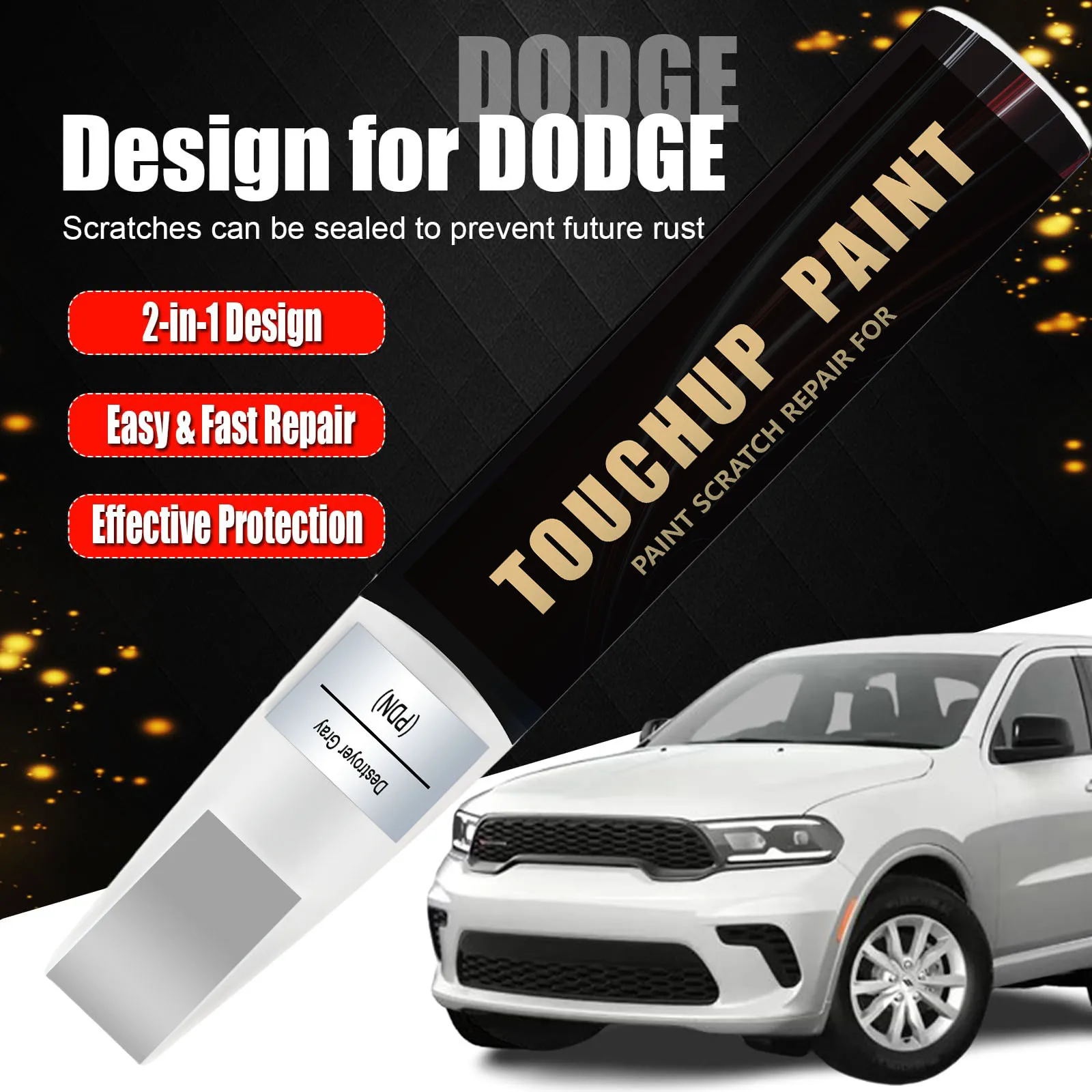 Car Touch Up Paint(Destroyer Gray(PDN)) for Dodge Car Paint Scratch Repair Kit, Quick & Easy Solution to Repair