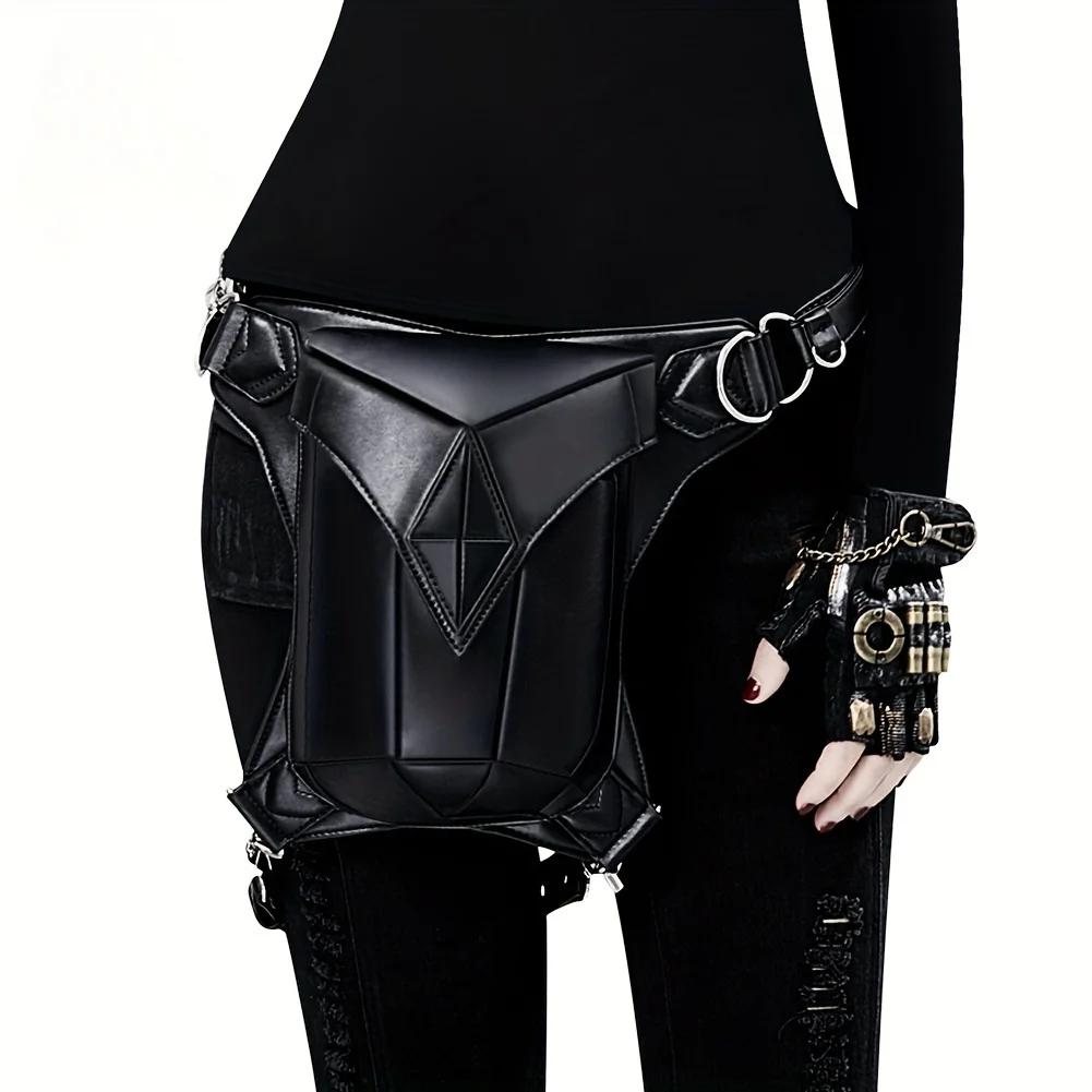 

Steampunk Patchwork Waist Bag, Vintage Vegan Leather Drop Leg Bag, Gothic Outdoor Fanny Pack Bum Bag Fanny Pack
