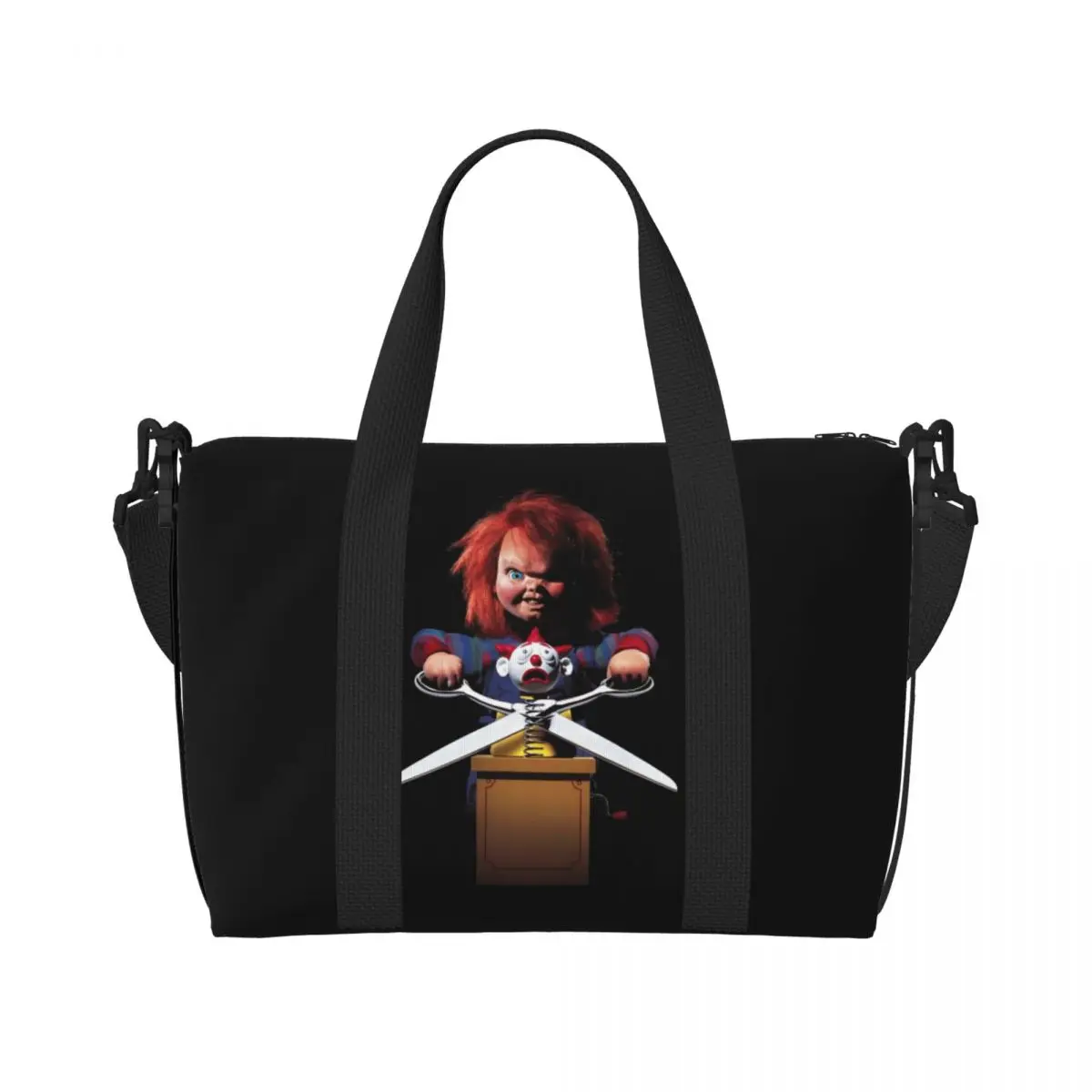 

Custom Large Child's Play Chucky Tote Bag for Women Horror Film Shoulder Shopper Beach Gym Travel Bag