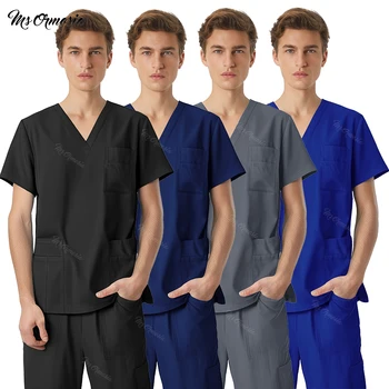 Uniformes cirúrgicos médicos para homens e mulheres, conjunto de esfoliante com bolsos, parte superior e cueca, terno de enfermagem para salão de beleza, clínica Workwear, esfoliante clínico, novo
