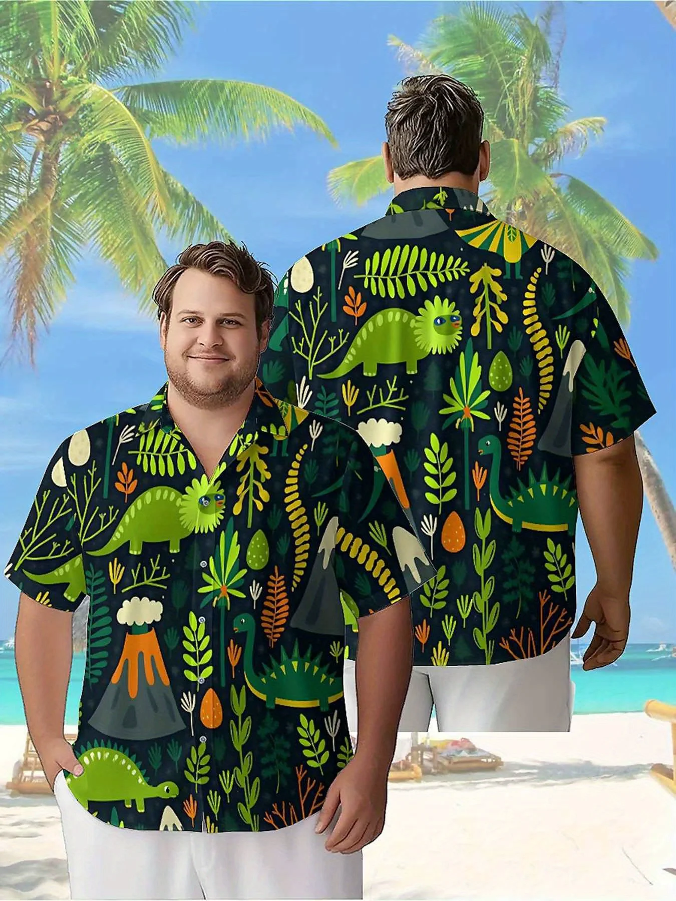 Men's Plus Size Hawaiian Shirts Dinosaur Theme pattern, Unisex Aloha Shirts,New in Summer Tops Tee,streetwear