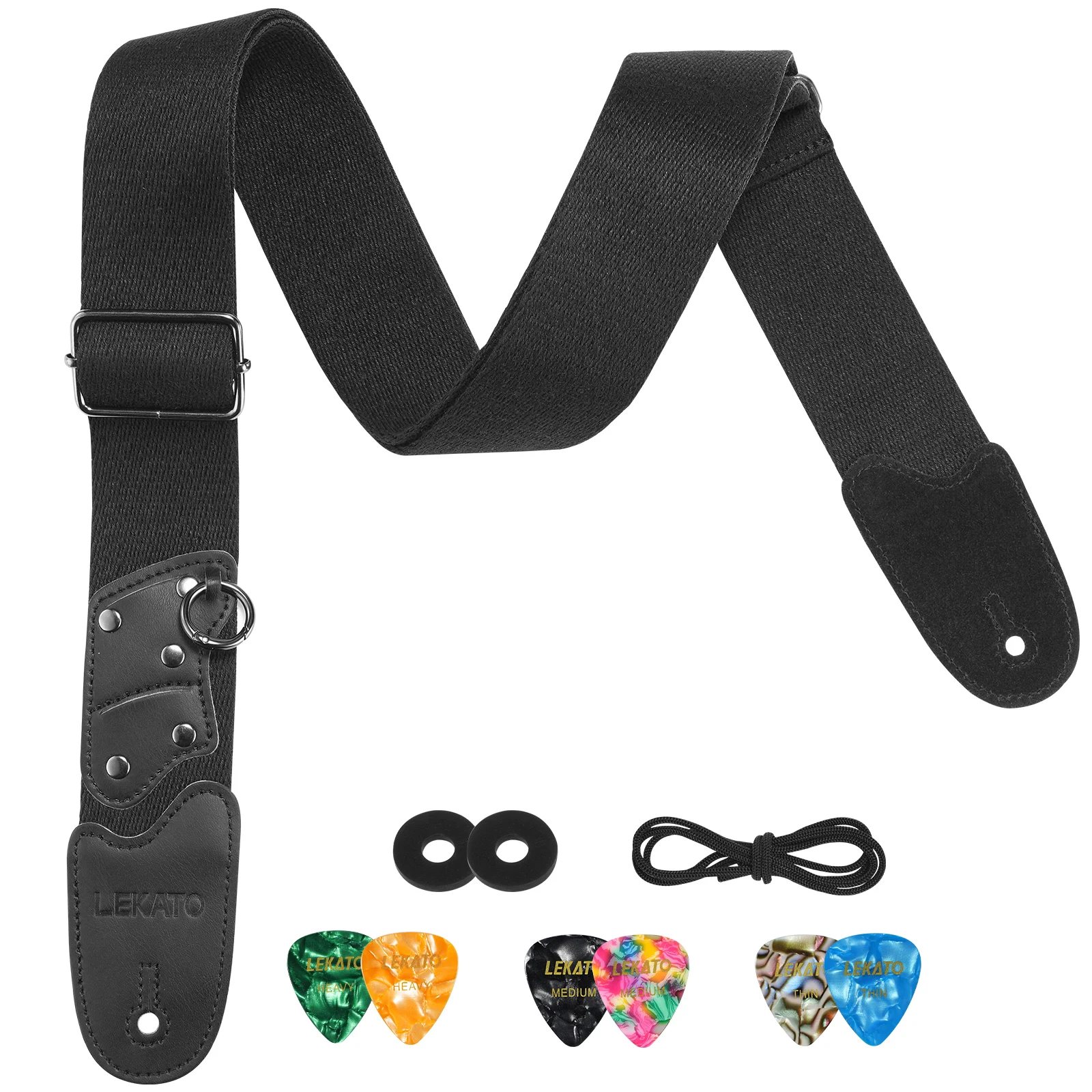 LEKATO LGS-11 Bass Guitar Strap for Electric Bass Acoustic Guitar Wide Bass Strap with Picks & Locks Ring for Guitar Capo