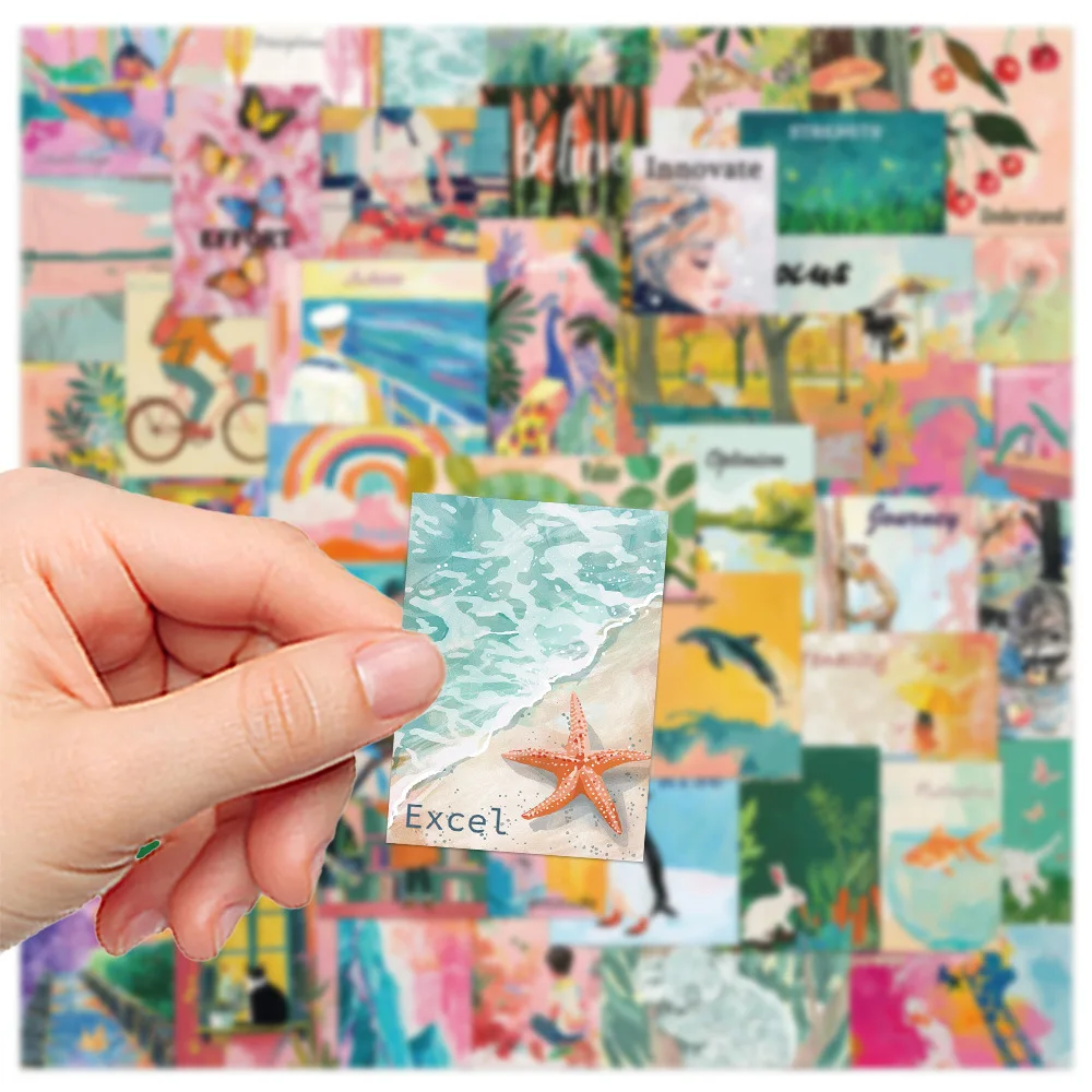 10/50PCS New Watercolor Painting Cartoon Stickers Inspirational Style Graffiti Decoration DIY Toys Laptop Guitar Car Bike Decals