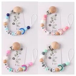 Hot Selling Regenboog Siliconen Gepersonaliseerde Fopspeen Clip Aangepaste Baby Naam Fopspeen Chain Food Grade Siliconen Bijtring Speelgoed