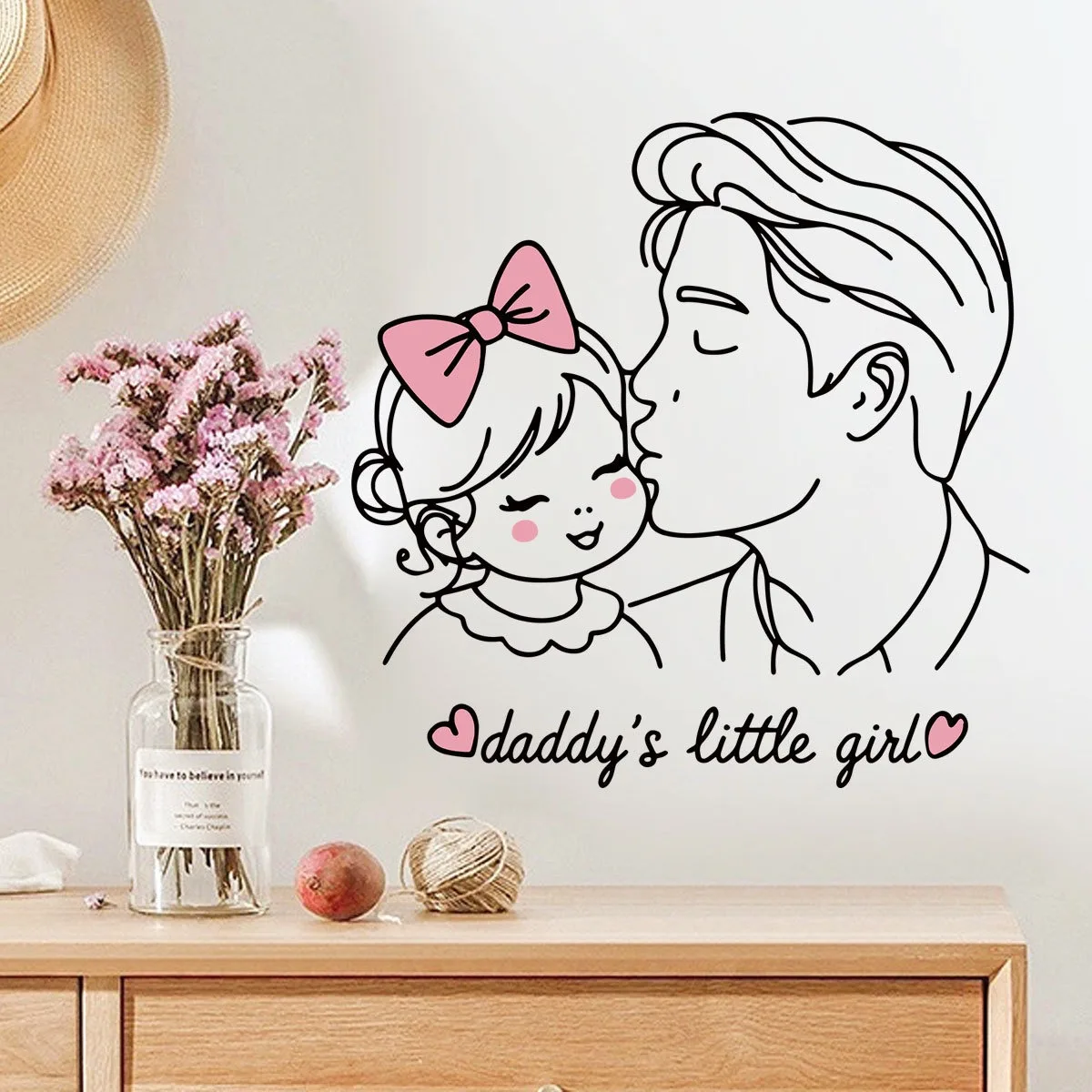 Father Daughter Kiss Wall Sticker Warm Healing Home Decorative Static Cling Window Glass Decor Removable Cute Parent