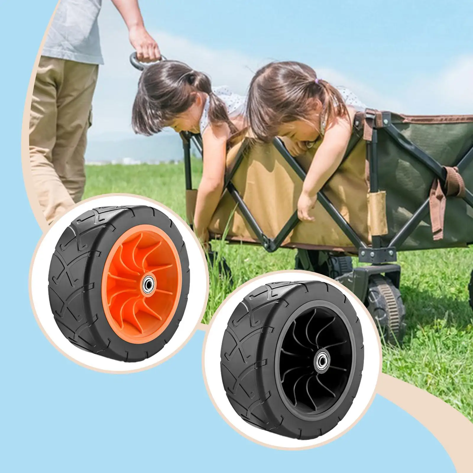 Foldable Wagon Rubber Wheels Replacement Thickened Off Road Cart Wheel for Camping Garden Utility Cart