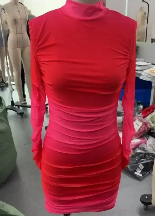 Yuzhexi vestidos de malha de camada dupla de cor desbotada de manga comprida para mulheres laranja-vermelho bodycon festa elegante roupa curta