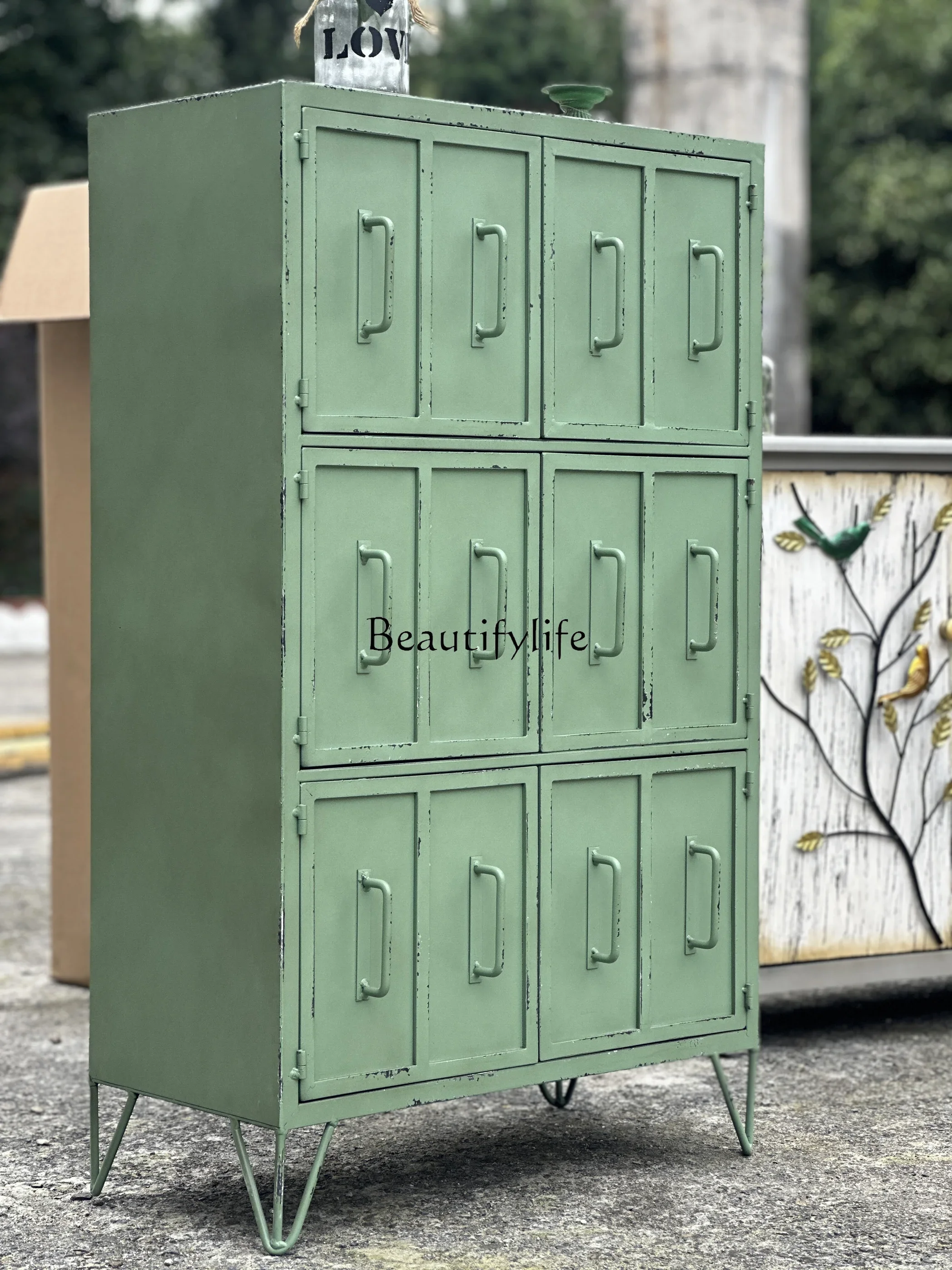 

06French American country style retro wrought iron old creative six-door storage cabinet