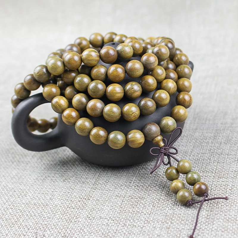 Natural green sandalwood10MMRound beads108Buddhist prayer beads bracelet made of sacred sandalwood, Chinese style, suitable for
