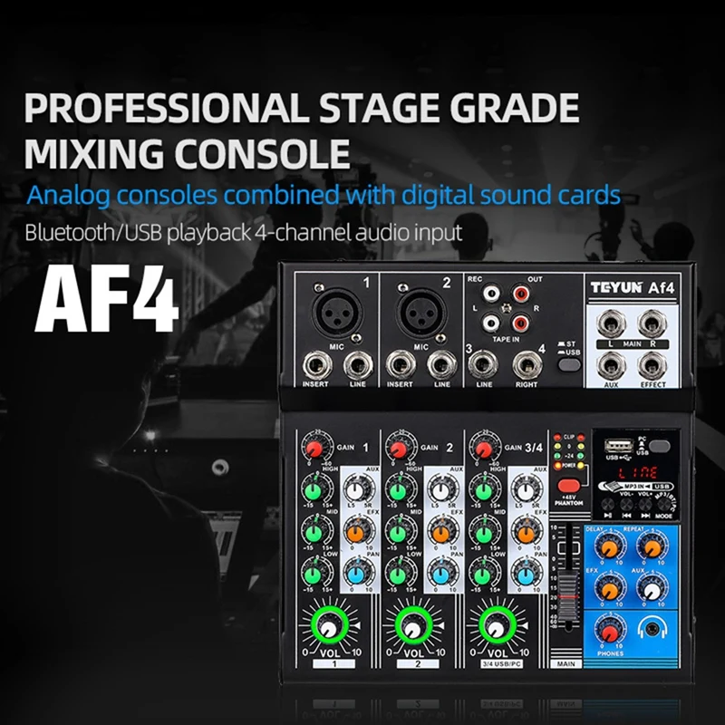 TEYUN AF4 Mixing Console Analog Consoles Combined With Digital Sound Cards Bluetooth Usb Playback 4 Channel Audio Input