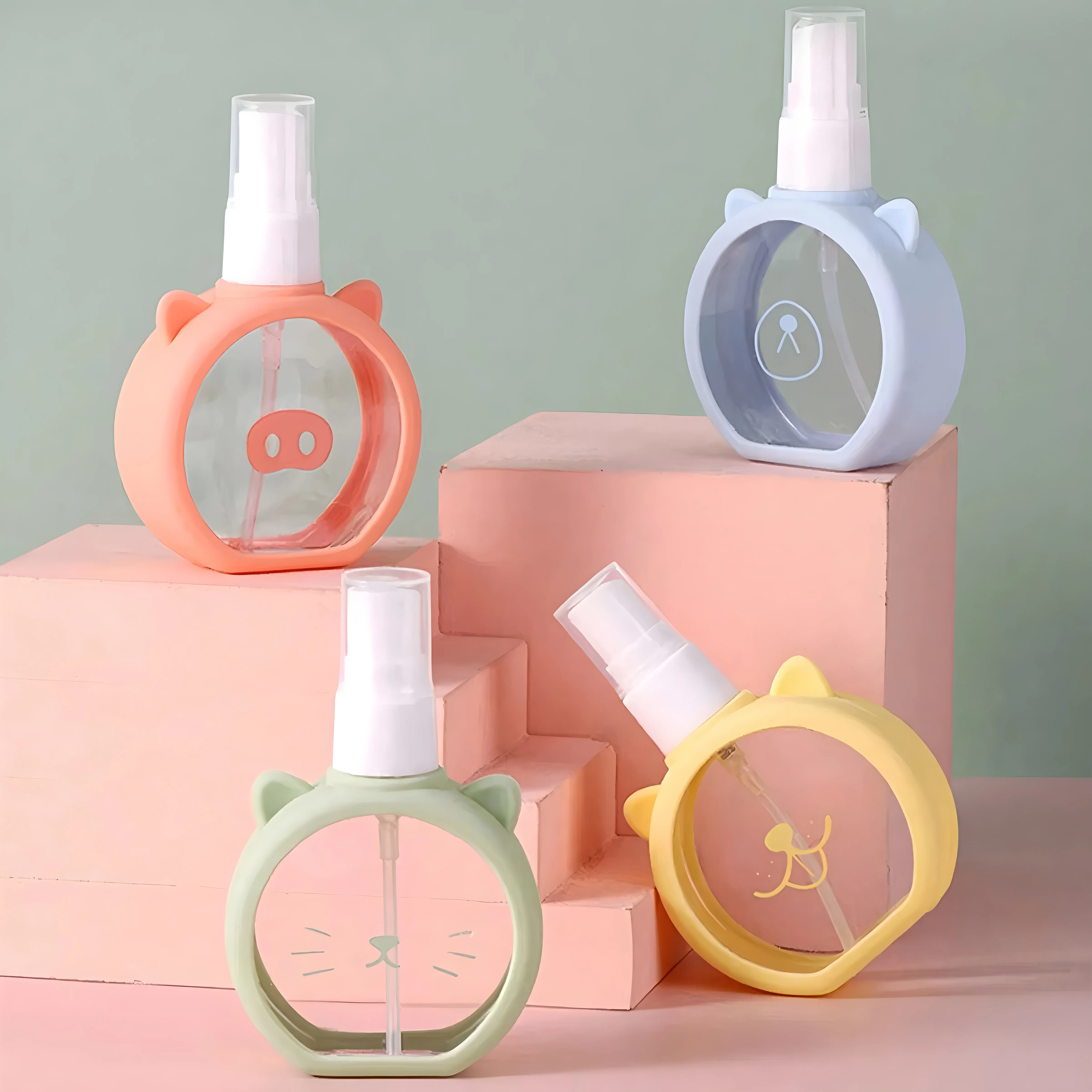 Bouteille de pulvérisation en Silicone, 55ml, motif chat et cochon, type pression, bouteille transparente rechargeable, Portable, pour voyage, pour toner, 1 pièce