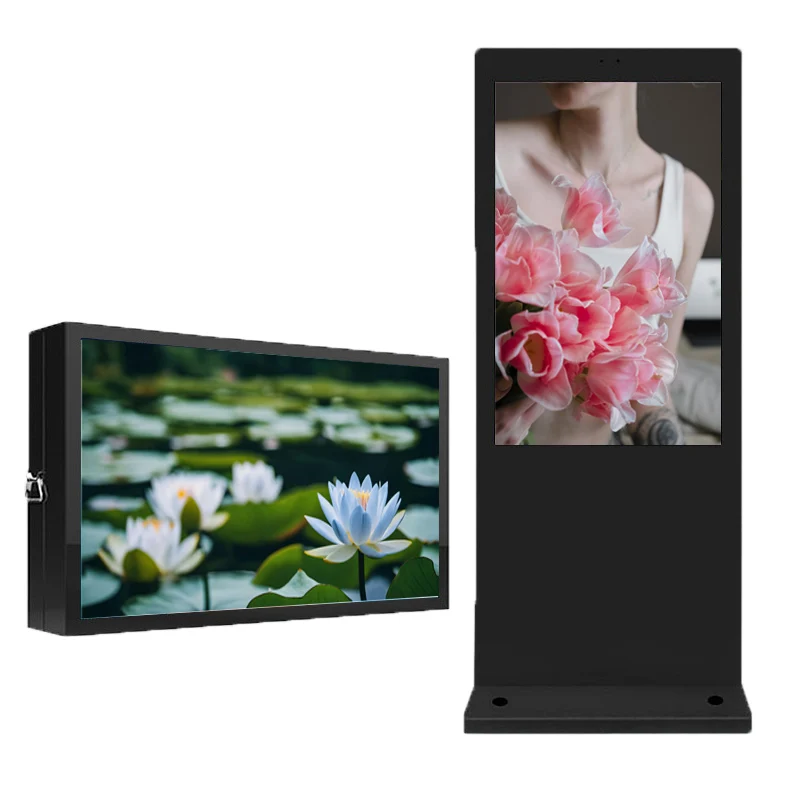 55 Inch 4000Nits Outdoor Touchscreen 2K IP65 Weatherproof Interactive Animation Floor Standing Kiosk for Elevator Mall