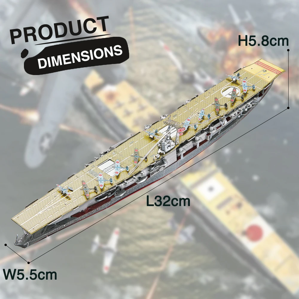 Piececool Metal Model 3d Puzzle Akagi Aircraft Carrier Assembly Model Kits for Teen DIY Toy Birthday Gift for Adult