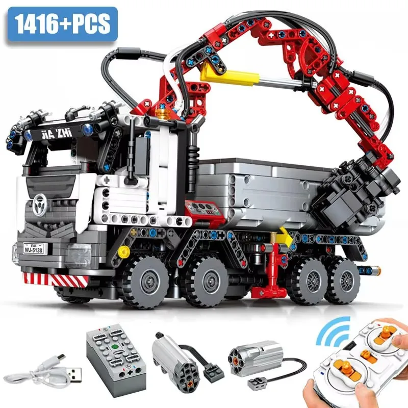 

City Technical Engineering Heavy Truck Crane Model Building Blocks MOC Remote Control Motor Car Bricks Toys For Child Kids