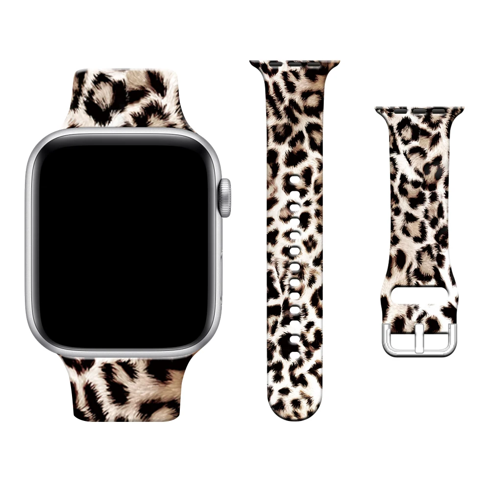 Correa de silicona de leopardo para Apple Watch, banda de 45mm, 41mm, 49mm, 44mm, pulsera para IWatch Series Ultra 9, 8, 7, 6, 5, 4, 3 SE, 42mm, 40mm, 38mm