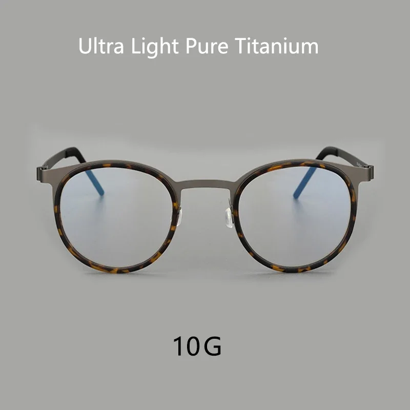 New Fashion Retro Round Spectacle Ultra Light Pure Titanium Nylon Luxury Men Glasses Optical Prescription Eyeglasses Frame 9704