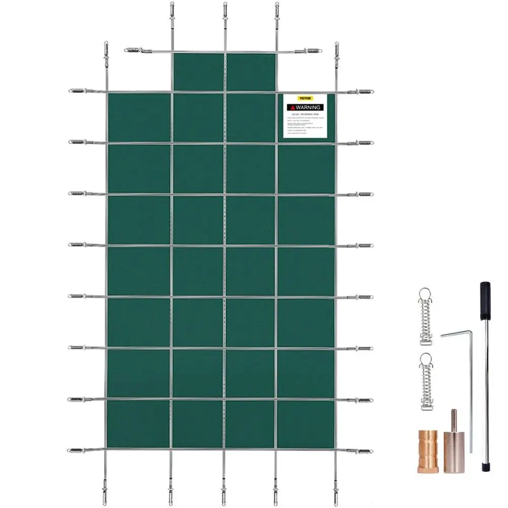 

Pool Safety Cover Fits 18x36ft Inground Green Mesh with 4x8ft Center End Steps Solid Pool Safety Cover for swimming Pool Winter