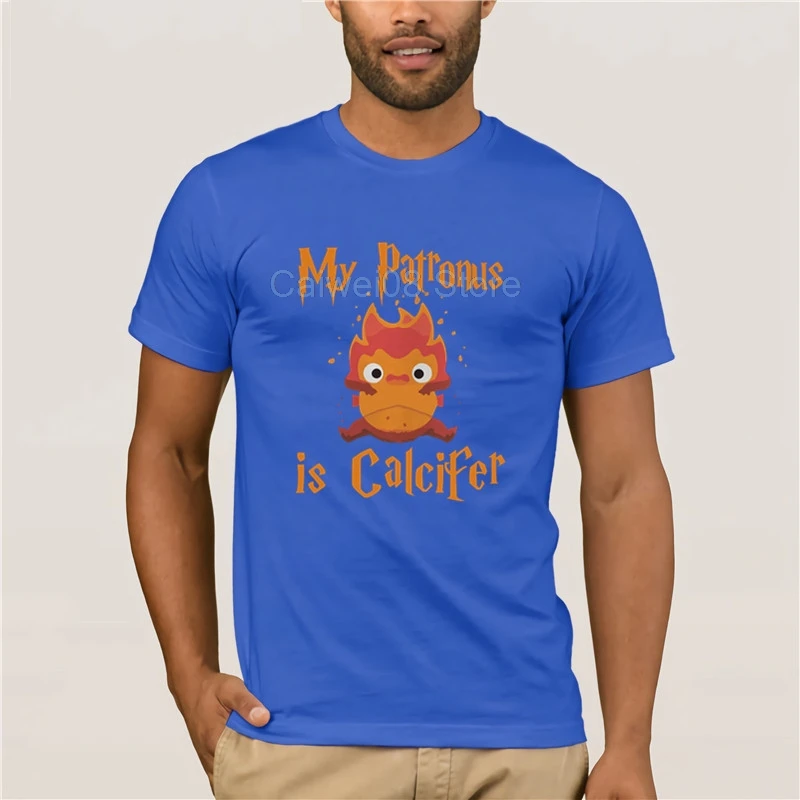 Men's white short sleeve t shirt My Patronus Is Calcifer Shirt Hoodie LS Hot men's fun casual print T shirt