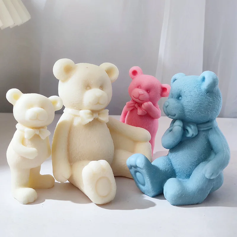 

Bowtie Bear Family Candle Soap Silicone Molds 3D Bears Resin Gypsum Ornaments Cake Silicone Baking Mold