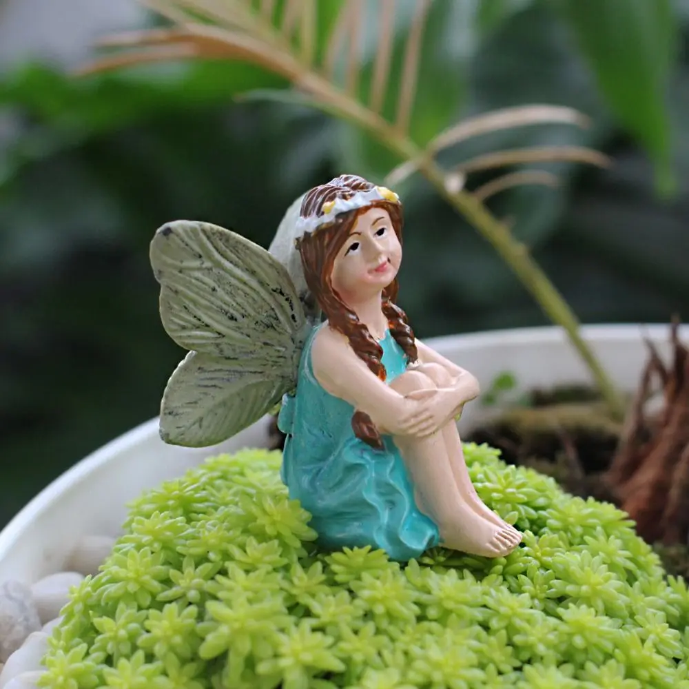 6PCS Multicolor Miniature Fairy Figurine Glow in The Dark Beautiful Wings Fairy Bonsai Ornament Resin Micro Landscape