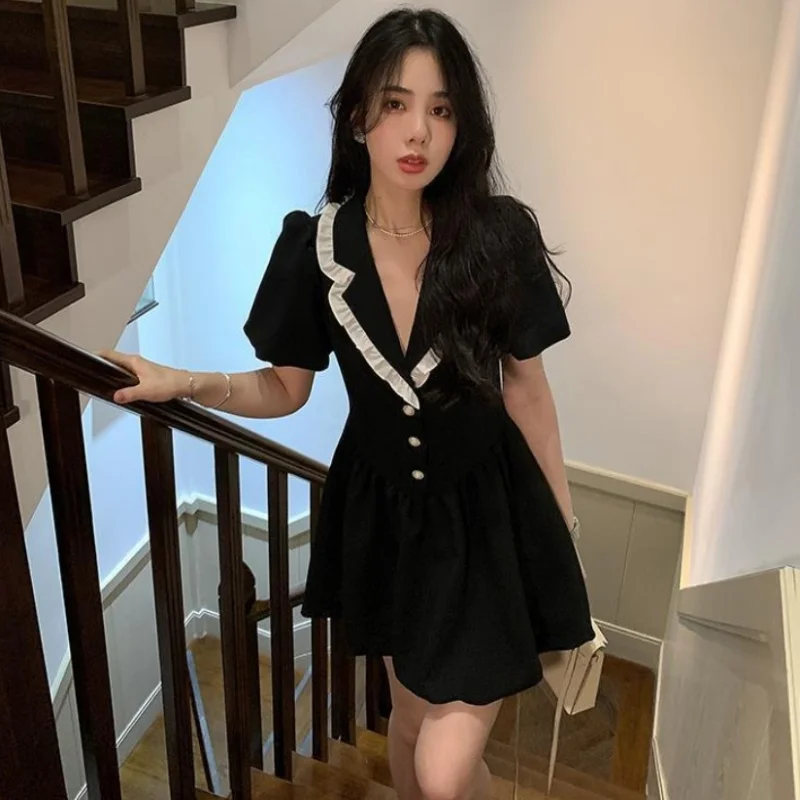 

Women's Oversized Size Dresses Lace Bubble Sleeves Ruffled V Neck Short Sleeve Fluffy Skirt One Piece Dress Sissy Party