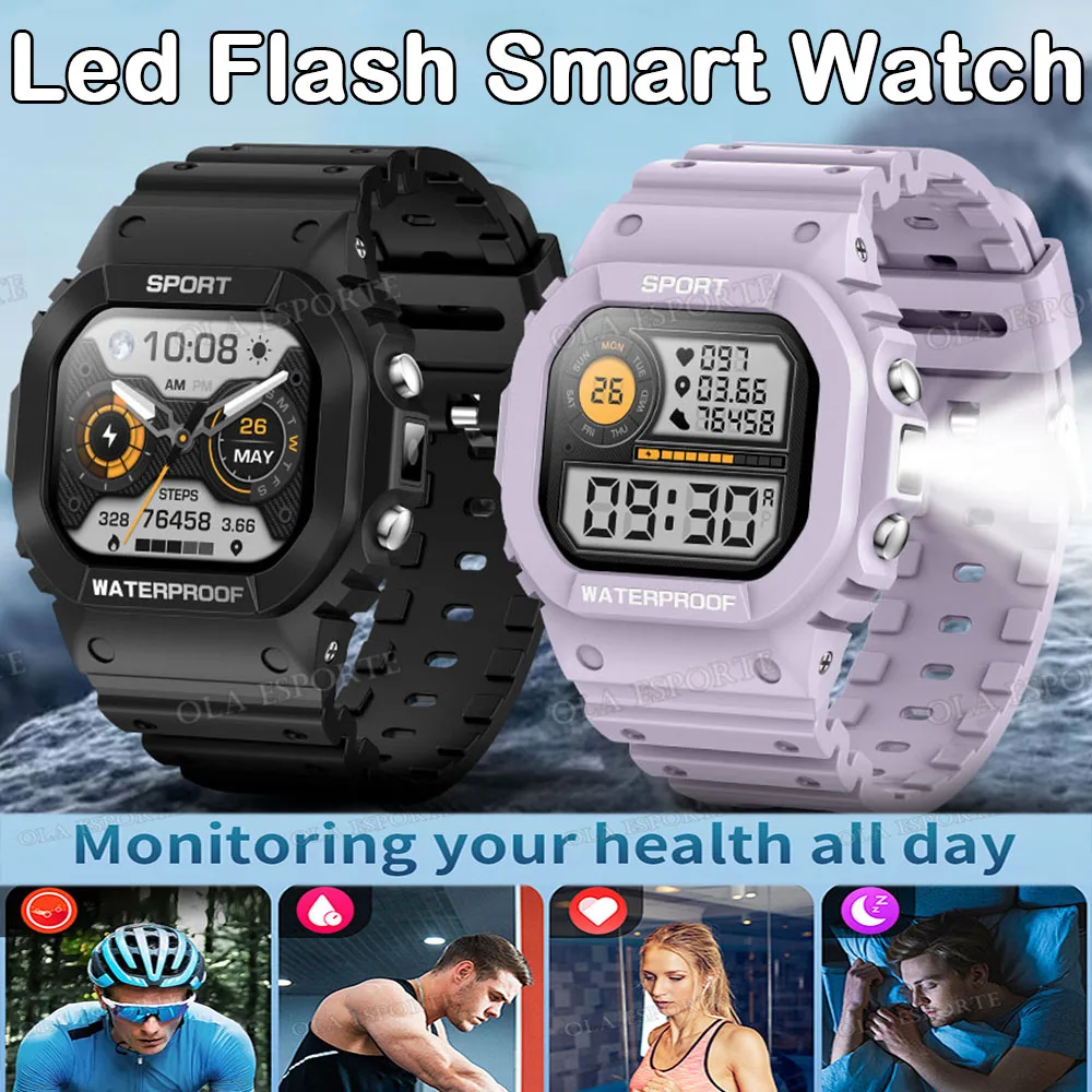

Led Flash Smart Watch Men Women Weather Blood Pressure&Blood Oxygen Monitoring Compass Smartwatch Sport 5ATM Waterproof Watch