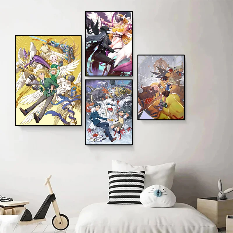 Popular Anime Digimon Poster Pictures White Kraft Paper Cuadros Art Deco Mural Home Children's Room Wall Decoration