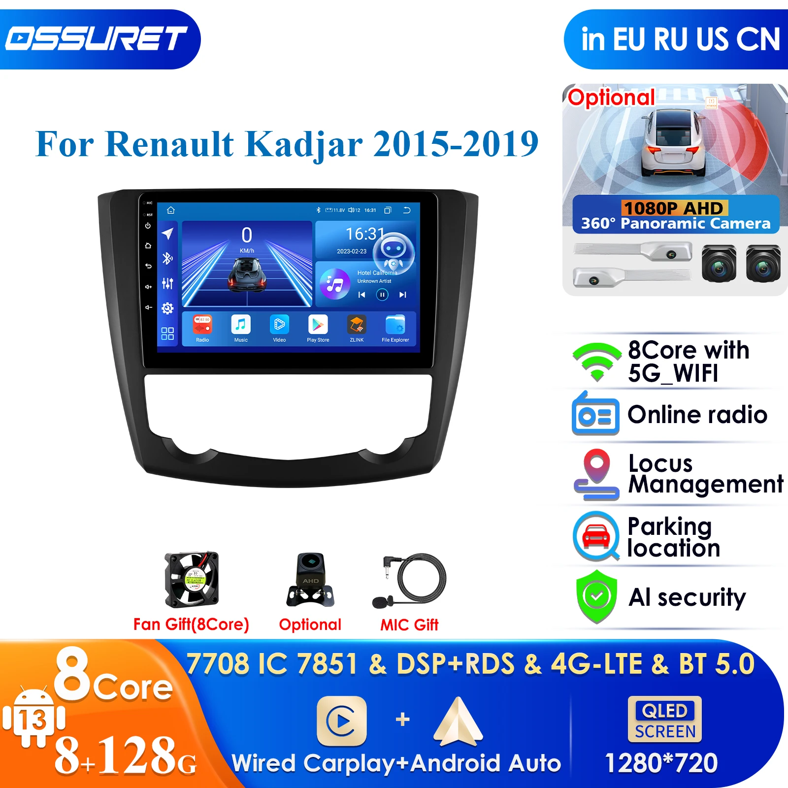 9 Inch AI System Car Radio Android for Renault Kadjar 2015 - 2019 Car Multimedia Player CarPlay Auto 4G DSP RDS SWC Video Stereo