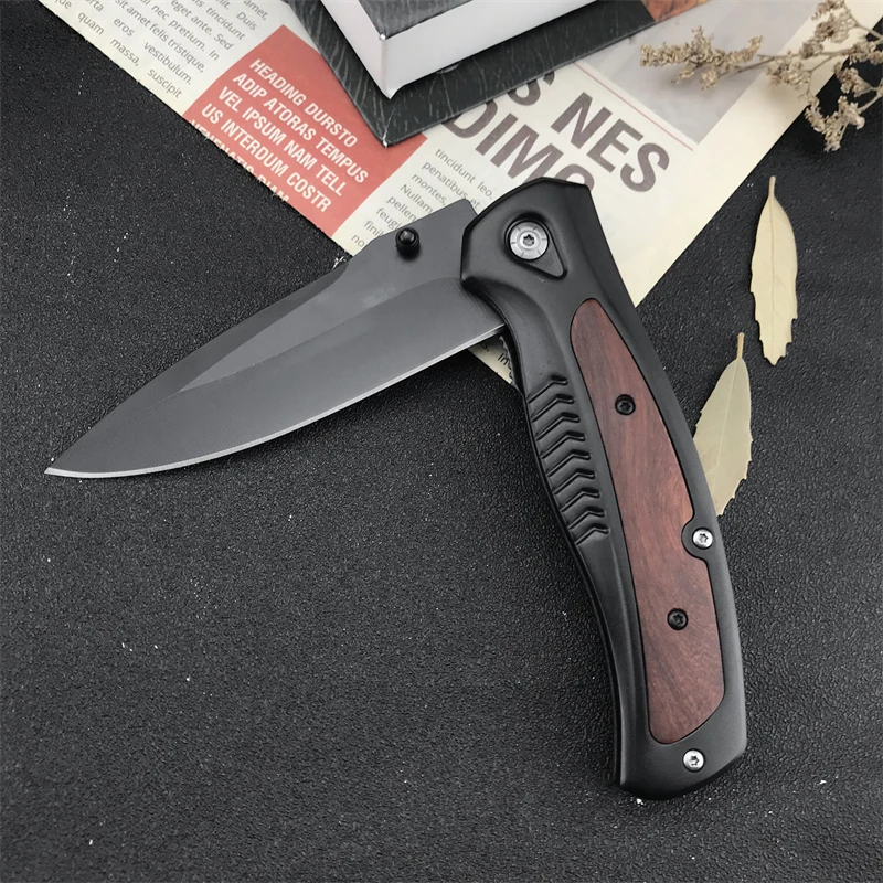 HUAAO Da315 8Cr13MoV blade outdoor portable 420 steel inlaid color wooden handle fishing EDC folding knife cutting tool