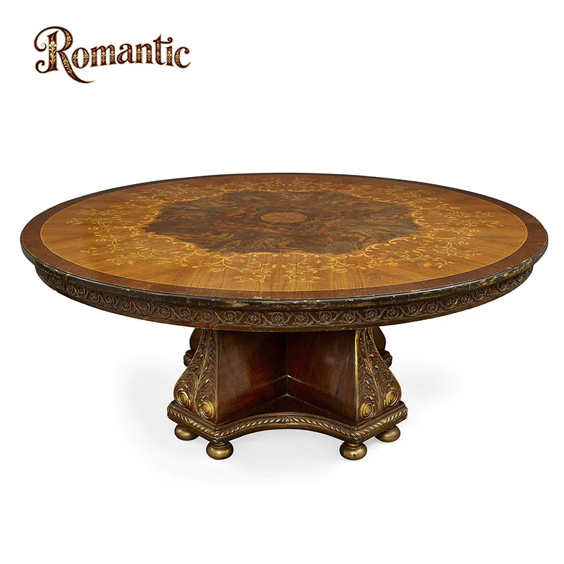 Classical American Classic 1.6-meter Round Rustic Solid Wood Base Dining Table with Adjustable Height Assembled for Hotel Use