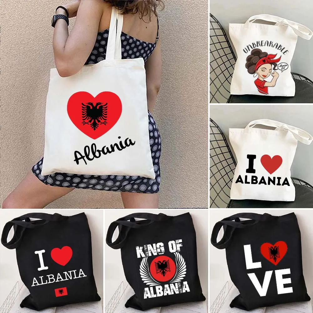 

Albania Country Map Flag Tirana Berat Love Heart Gift Shoulder Canvas Tote Bag Harajuku Shopping Bag Casual Bags Shopper Handbag