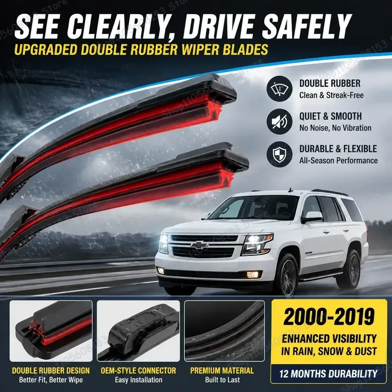 

For Chevrolet Tahoe MK2 MK4 2000–2019 Front Windshield Wiper Blades 11-Layer Silicone All-Weather Replacement Wipers for SUV