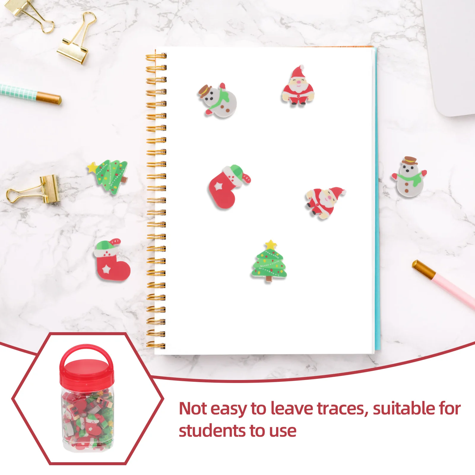 50Pcs Kids Cartoon Erasers Set Christmas Tree Santa Claus Snowman Shaped Fun Educational Tools Classroom Incentives Stocking