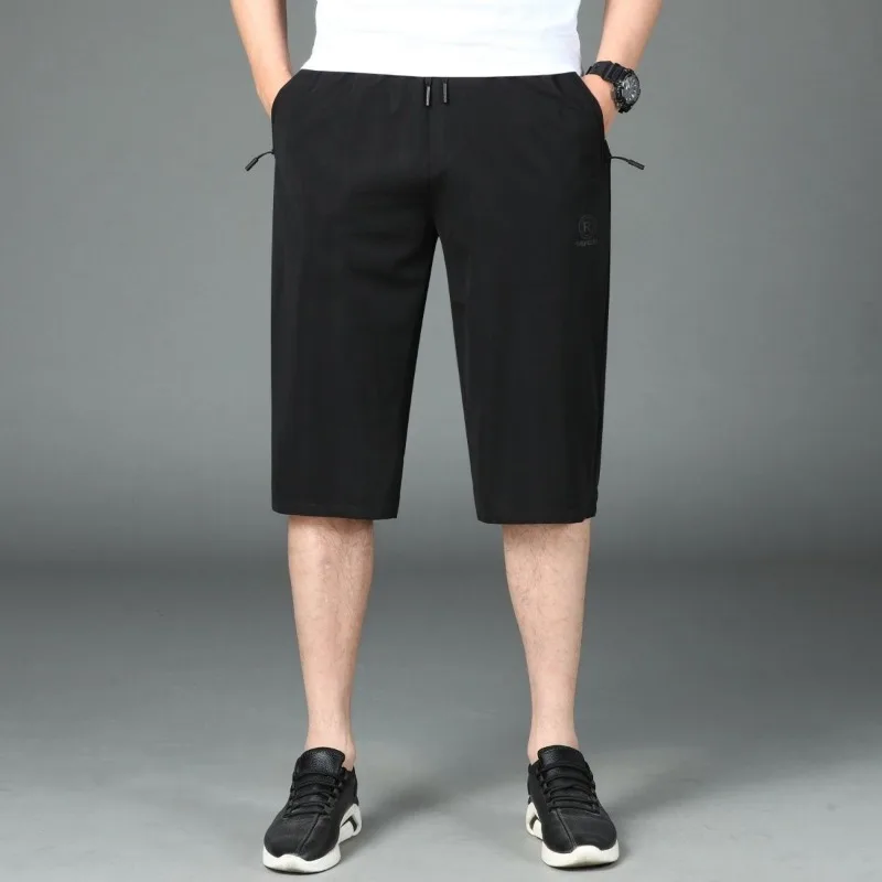 

Мужские летние быстросохнущие шорты из ледяного шелка длиной 3/4, эластичные, дышащие, повседневные спортивные брюки