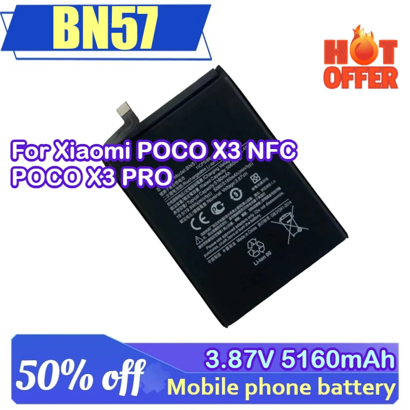 New BN57 3.87V 5160mAh Mobile Phone Battery For Xiaomi POCO X3 NFC / POCO X3 PRO High Quality Replacement Batteries