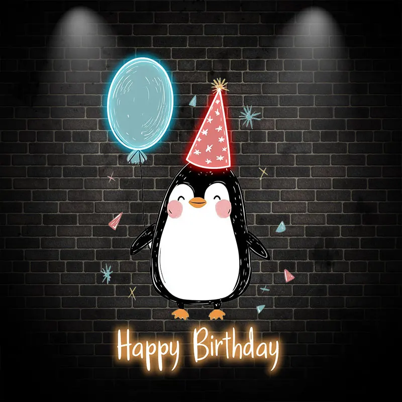 Little Penguin with Balloon Birthday Blessing Neon, LED Decoration Light, Cute Birthday Party Decoration, Creative Gifts