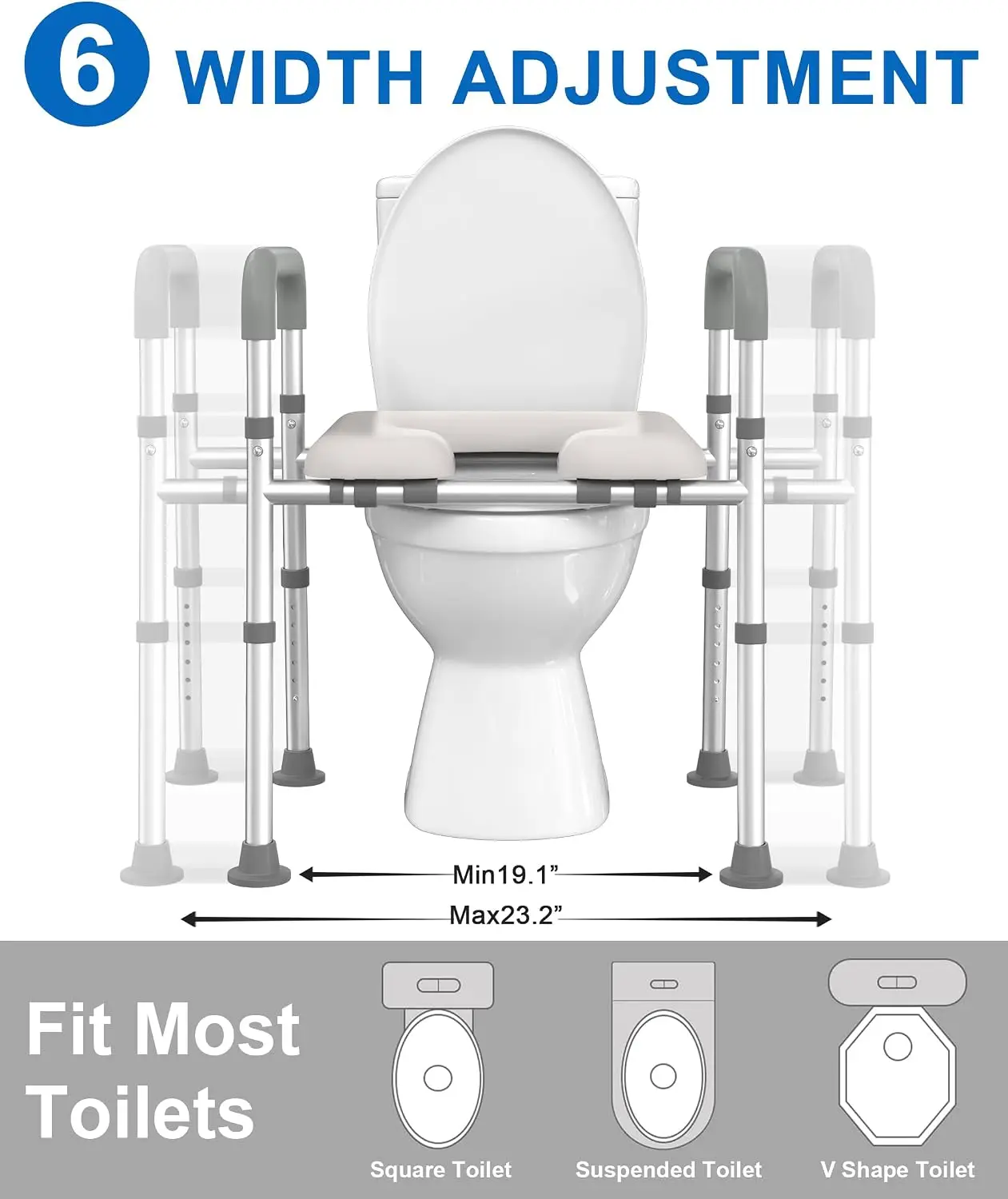 Toilet Seat Riser  400lb | Padded Seat, Durable Aluminum Slip-Resistant Feet, Handicap Elevated Raised Toilet Seat for Elderly,