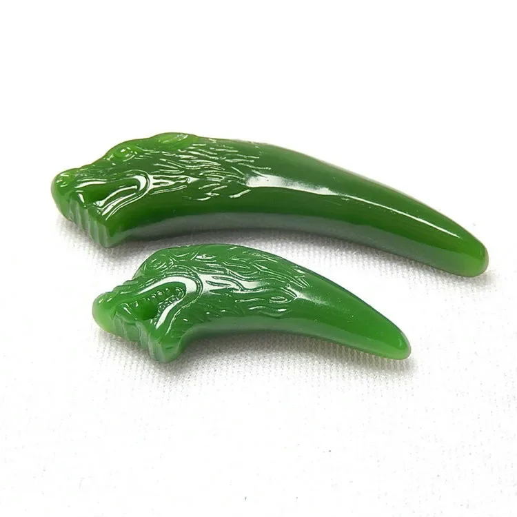 Chinese Natural Green Jade Wolf Tooth Pendant Necklace Hand-Carved Charm Jadeite Jewelry Fashion Amulet Gifts for Men Women