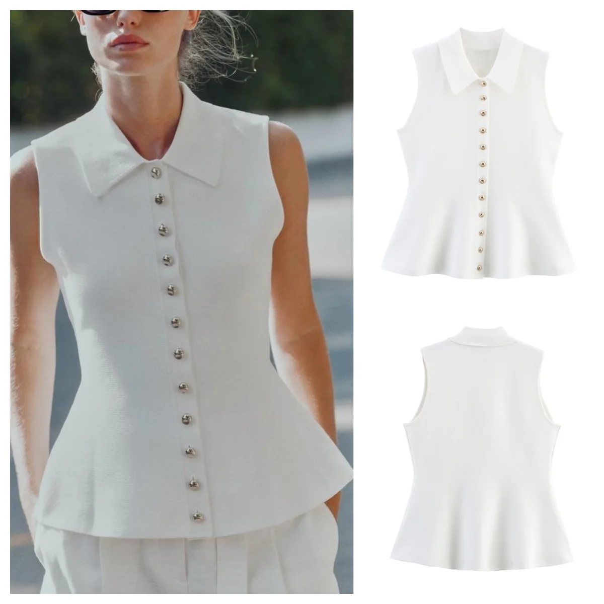 

European and American style 2025 new style lapel single-breasted temperament slim sleeveless knitted top