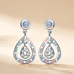 New Elegant Double Water Drops Fire Opal Earrings Sterling White K Plated Earrings Women Fashion Boho Jewelry Accesorios Mujer