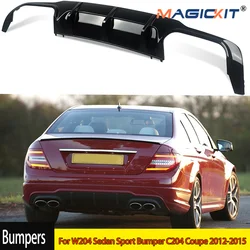MagicKit Amg Rear Bumper Diffuser Lip FOR MERCEDES BENZ C CLASS W204 C204 2011-2015 FRP LCI Gloss Black