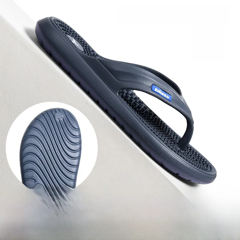 Massaging Thong Slippers Men's Indoor Anti-Slip Acupoint Soft Bottom Foot Therapy Summer Slippers Breathable Flat Heel Rubber