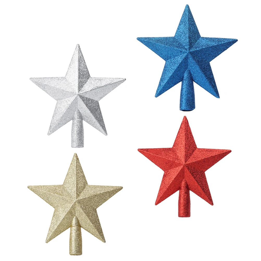 

4 Pcs Star for Xmas Tree Silver Pentagram Decoration Small Ornaments Round Glittered
