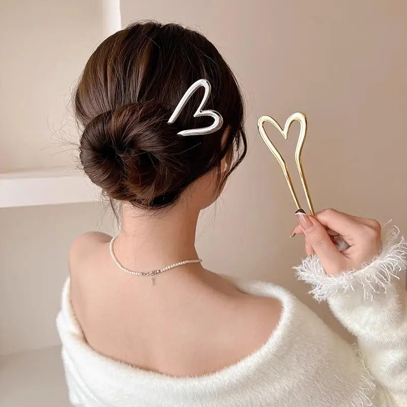 Koreanische Neue Haarnadeln Haarstäbe Herz Geometrisch Metall Trendige Metall-Haaraccessoires Kopfschmuck Frisur für Frauen Mädchen Schmuck – Detail 2